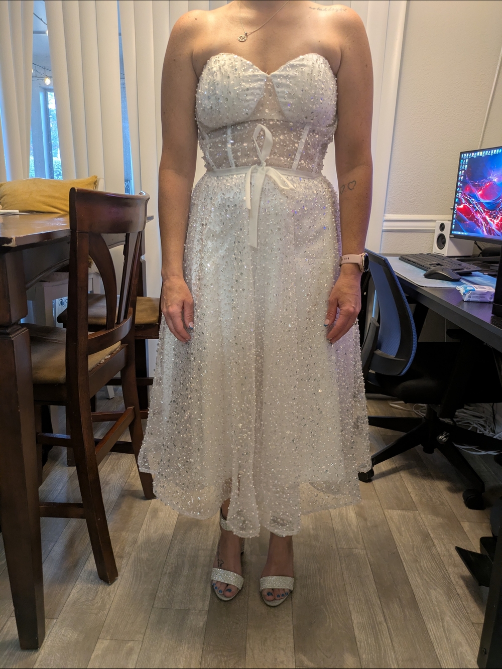 Strapless Beaded Midi Dress